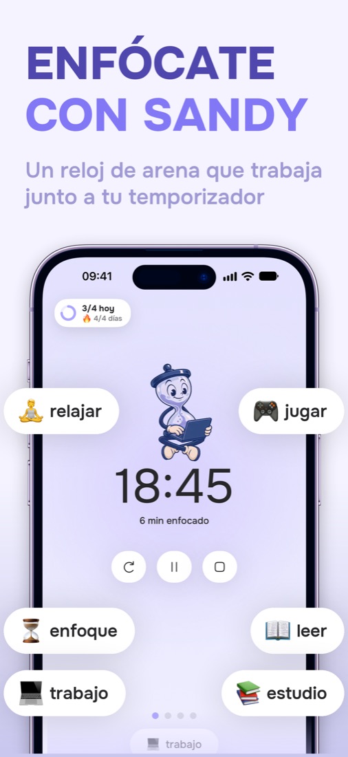 Temporizador de enfoque con Sandy, el reloj de arena