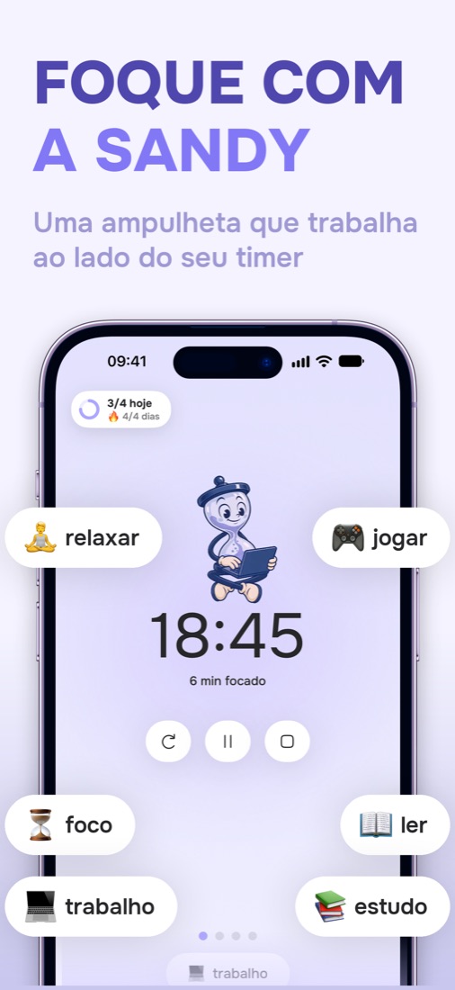 Timer de foco com a ampulheta Sandy