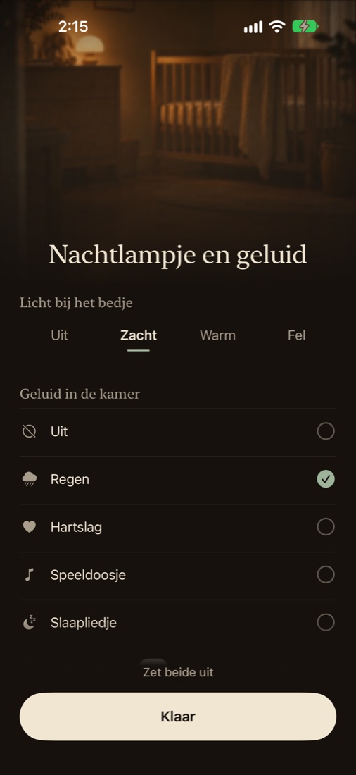 Rustgevende geluiden en nachtlampje
