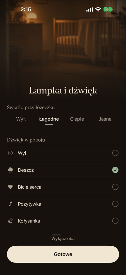 Kojące dźwięki i lampka nocna