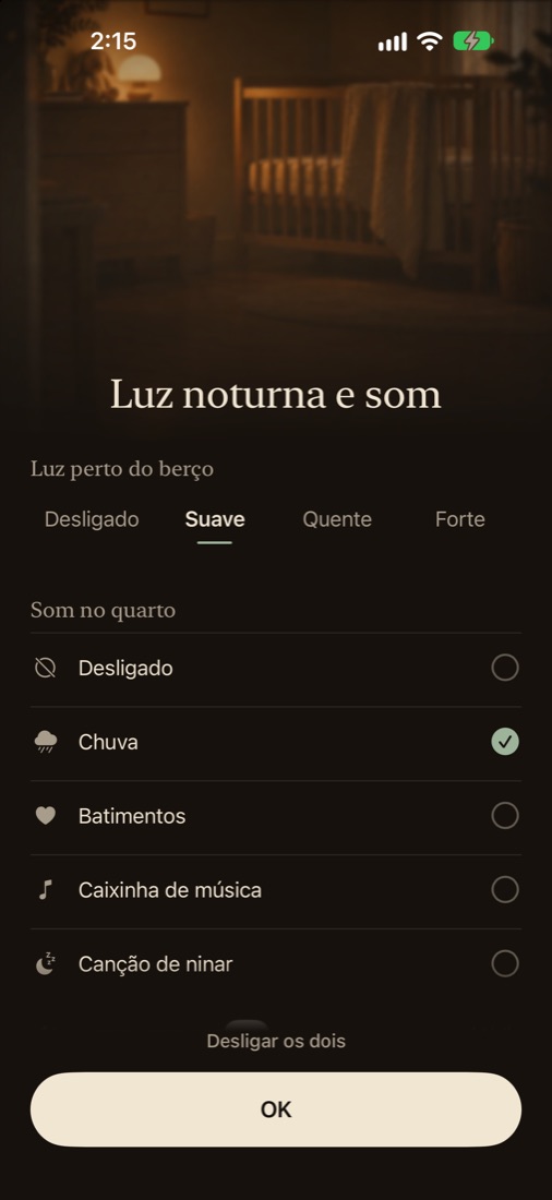 Sons relaxantes e luz noturna
