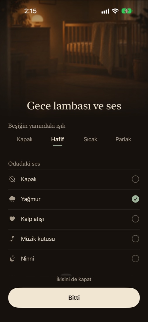 Yatıştırıcı sesler ve gece lambası